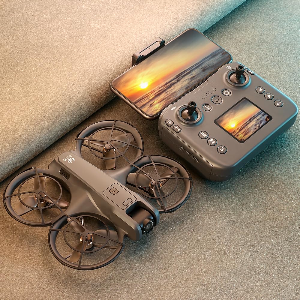 RC Drone With Display Screen, Airplane Helicopter With Dual Cameras (180° Adjustable), 360° Propeller Protection,Optical Flow Positioning, Brushless Motor, One Key Takeoff/Landing, Headless Mode, Emergency Stop,Tail LED Light, Waypoint Flight, Lateral Fli