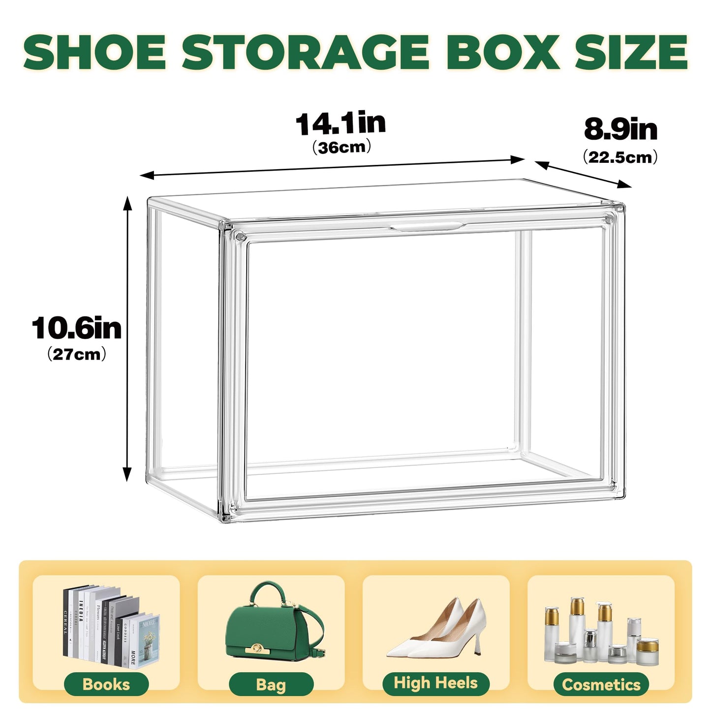 EZJOB 3 Pack X-Large Acrylic Shoe Display Case Size 14 Clear Stackable Handbag Organizer Sneaker Storage Box Shoe Contianers with Magnetic Door Purse Organizer for Closet