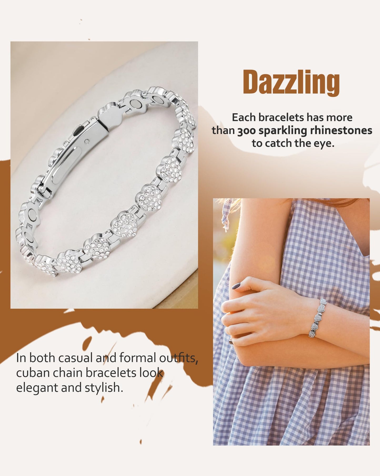 Jecanori Pure Copper Bracelets for Women,Effective Magnetic Bracelets with Sparkling Rhinestones, Adjustable Copper Jewelry Gift