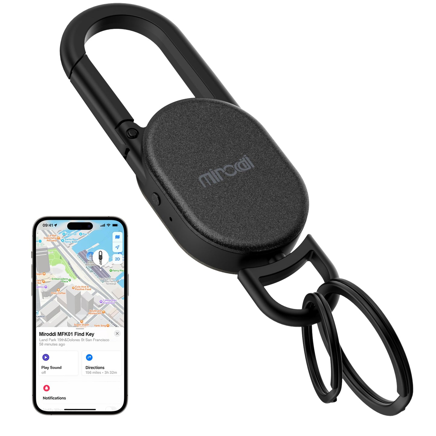 Keychain Tracker, Keys Finder Works Compatible with Find My App (iOS Only), Heavy Duty Keychain Carabiner Car Key Chains for Men, Anti-Lost Tracker with Keyrings, Rechargeable & Waterproof, Black