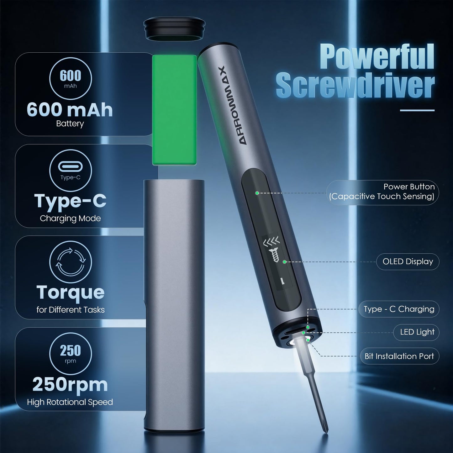 AM ARROWMAX Mini Electric Screwdriver & Removable Angle Screw, 60 in 1 7.4V Precision Electric Screwdriver Set, Repair Tool Set For Phone Camera Watch Laptop (M1 PRO PLUS)