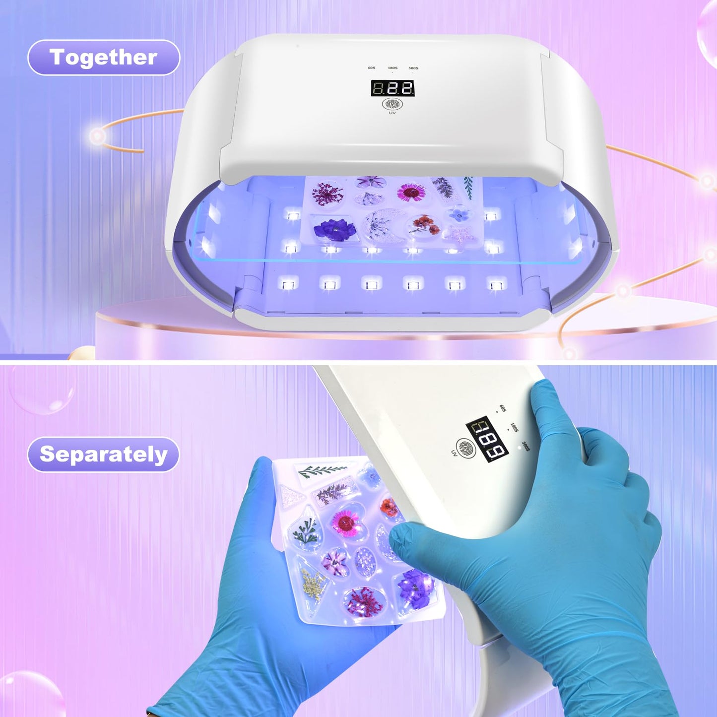 ENERFUN UV Light for Resin - Fast Curing UV Resin Light with Adjustable Time Setting Large Size 48W Two-Sided Portable Foldable UV Lamp with Silicone Mold Gloves