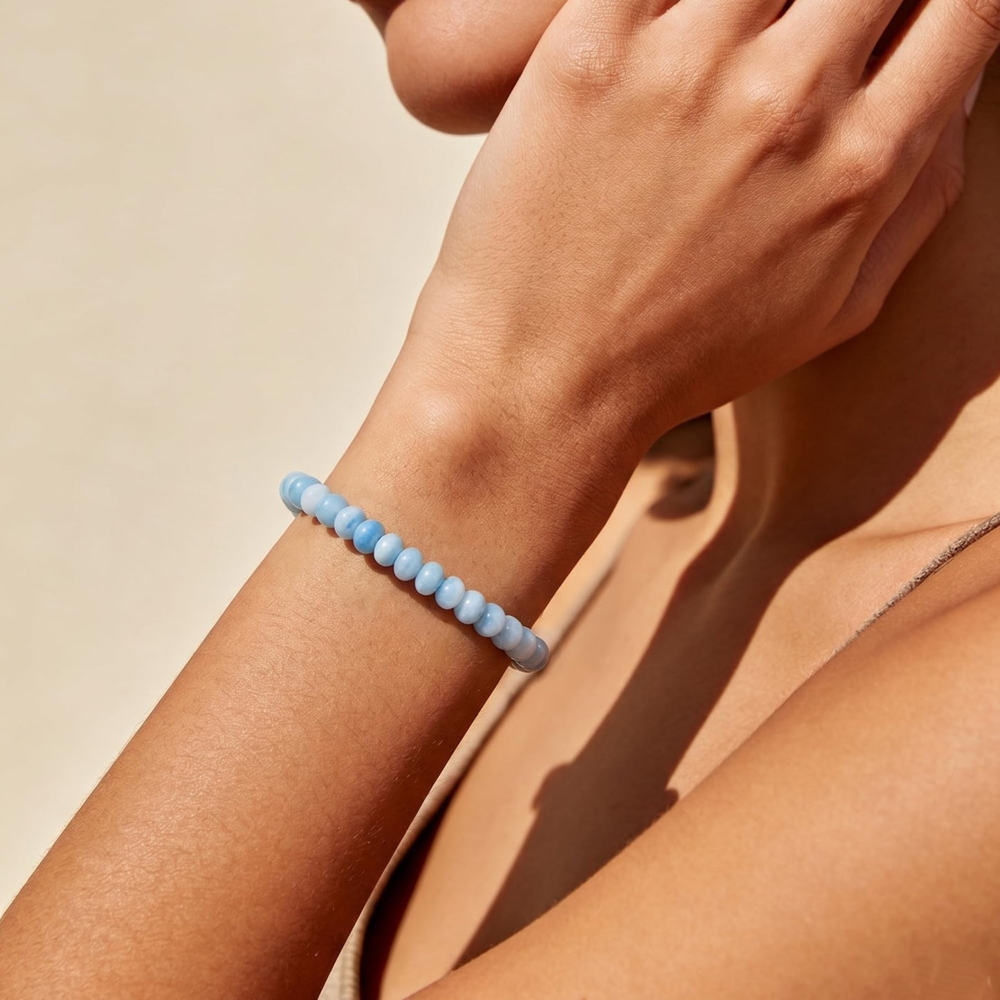 chorfla Light Blue Gemstone Beaded Bracelets for Women, Boho Handmade Adjustable Bracelet, Summer Beach Jewelry