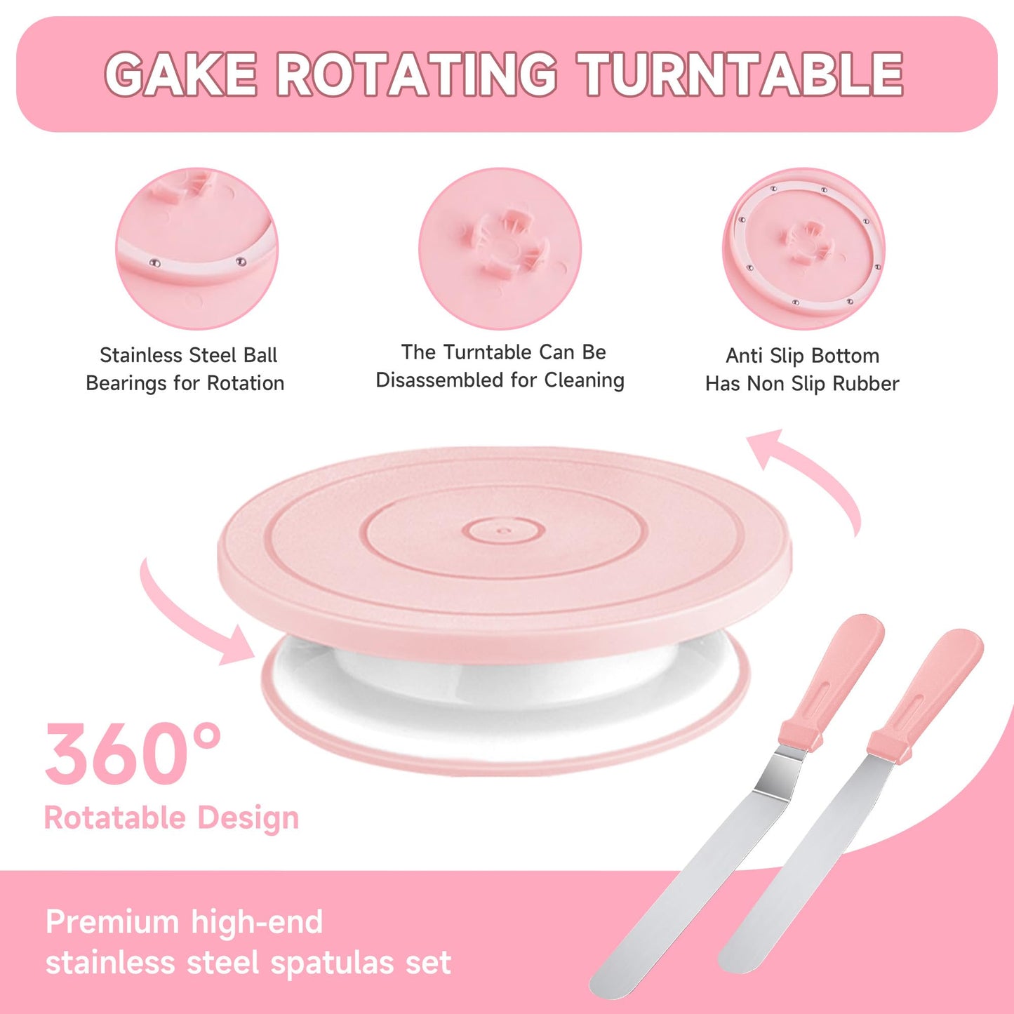 Cake Decorating Kit - Cake Turntable for Decorating with Baking Springform Pans, Cake Leveler, Numbered Piping Tips, 2 Spatulas, Baking Supplies Tools