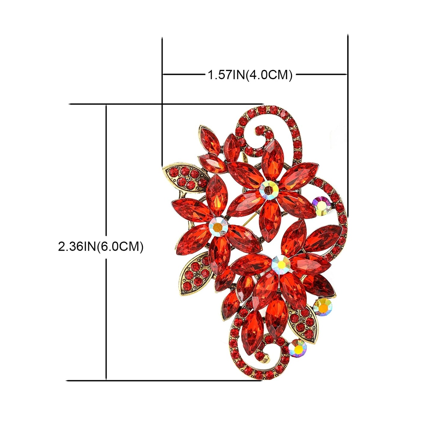 YOQUCOL Vintage Red Austrian Crystal Rhinestone Flower Shape Brooch Pin For Women