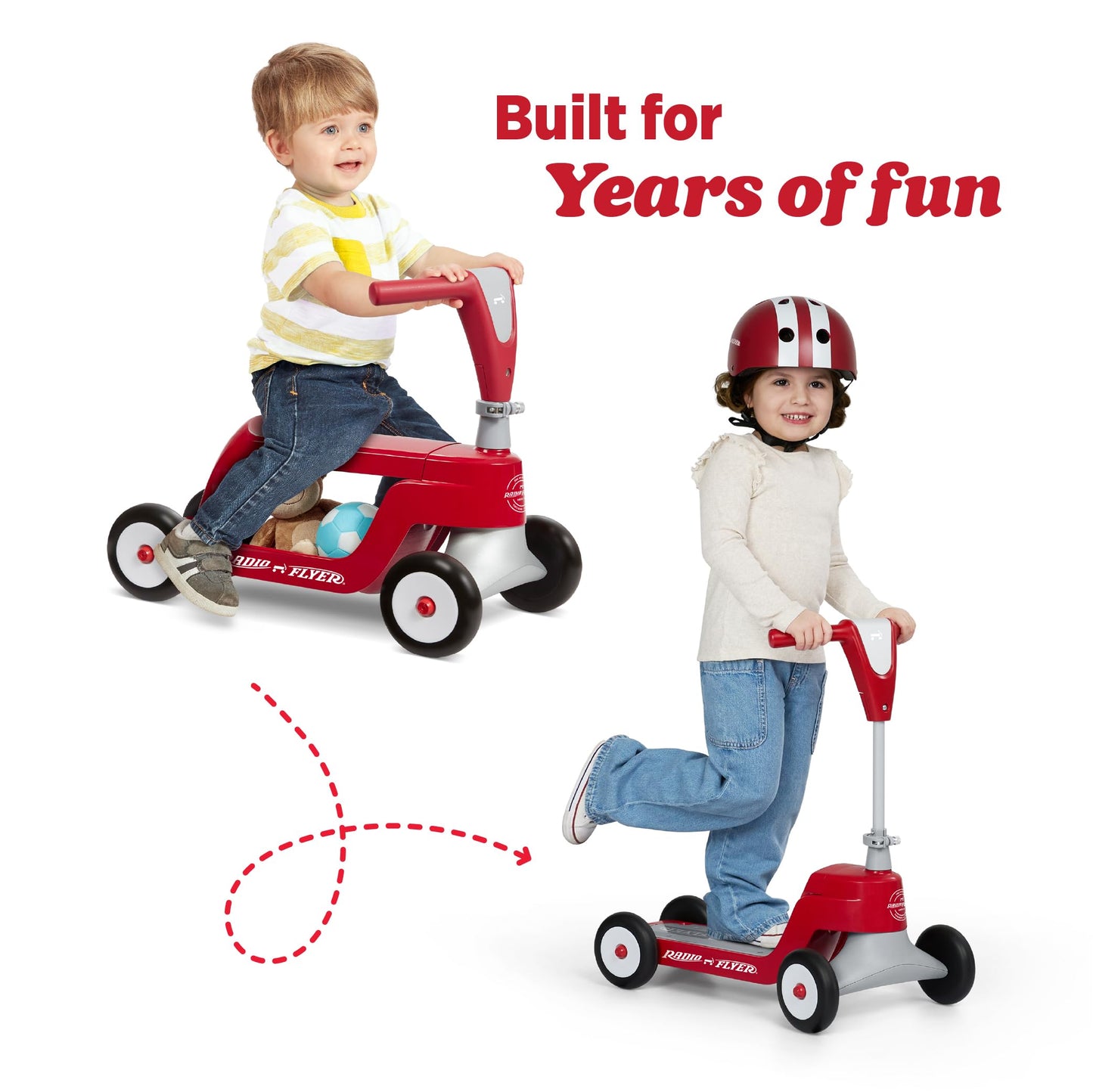 Radio Flyer Scoot 2 Scooter, Red, for Kids Ages 1-4, Ride On Toy or 4-Wheel Kids Scooter, Durable Wheels and Frame, Converts Easily with Flip Deck, Toddler Ride On Toys