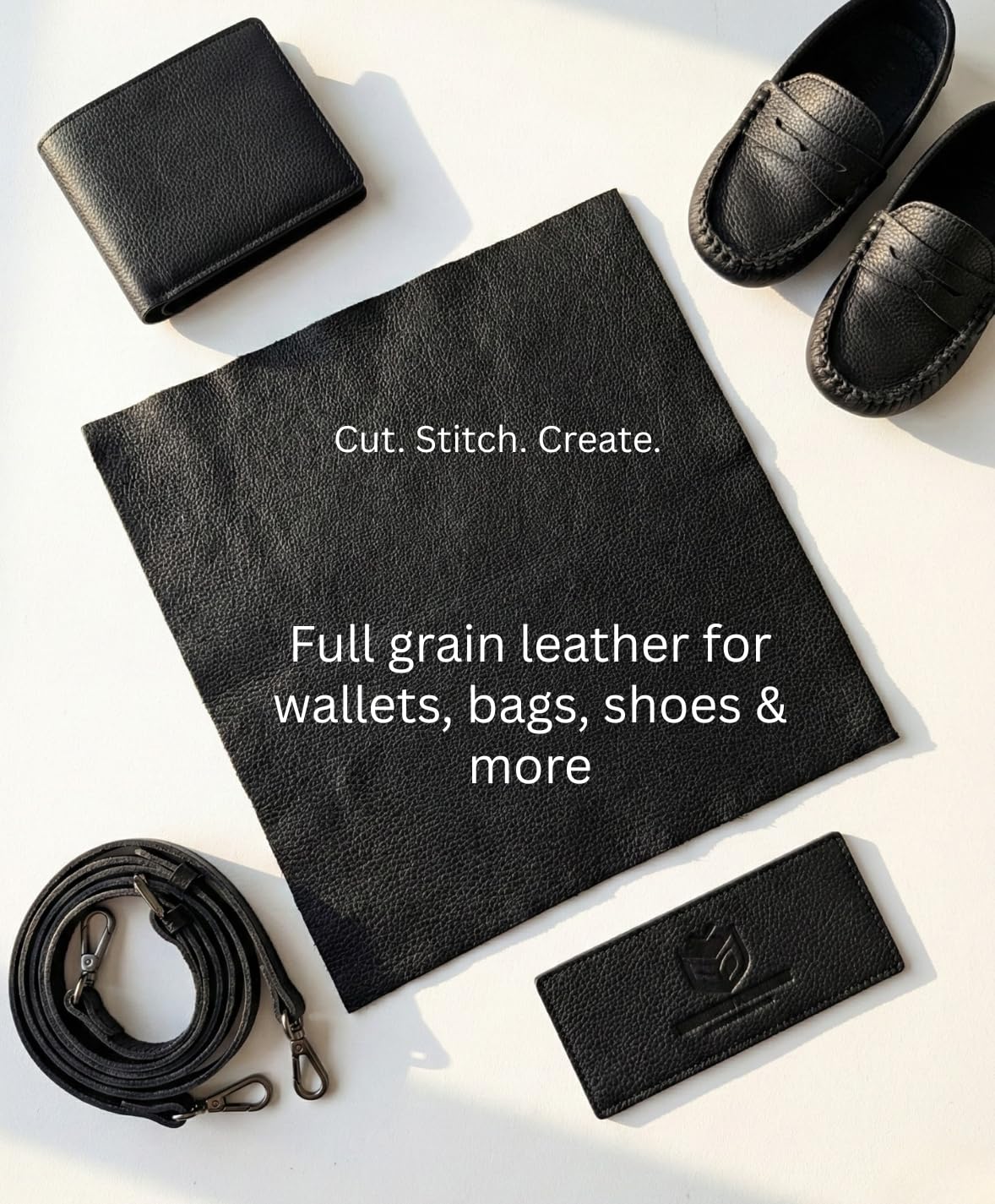 Natural Grain Cow Leathers: 12'' x 12'' Pre-Cut Leather Pieces (Black, 1 Piece)