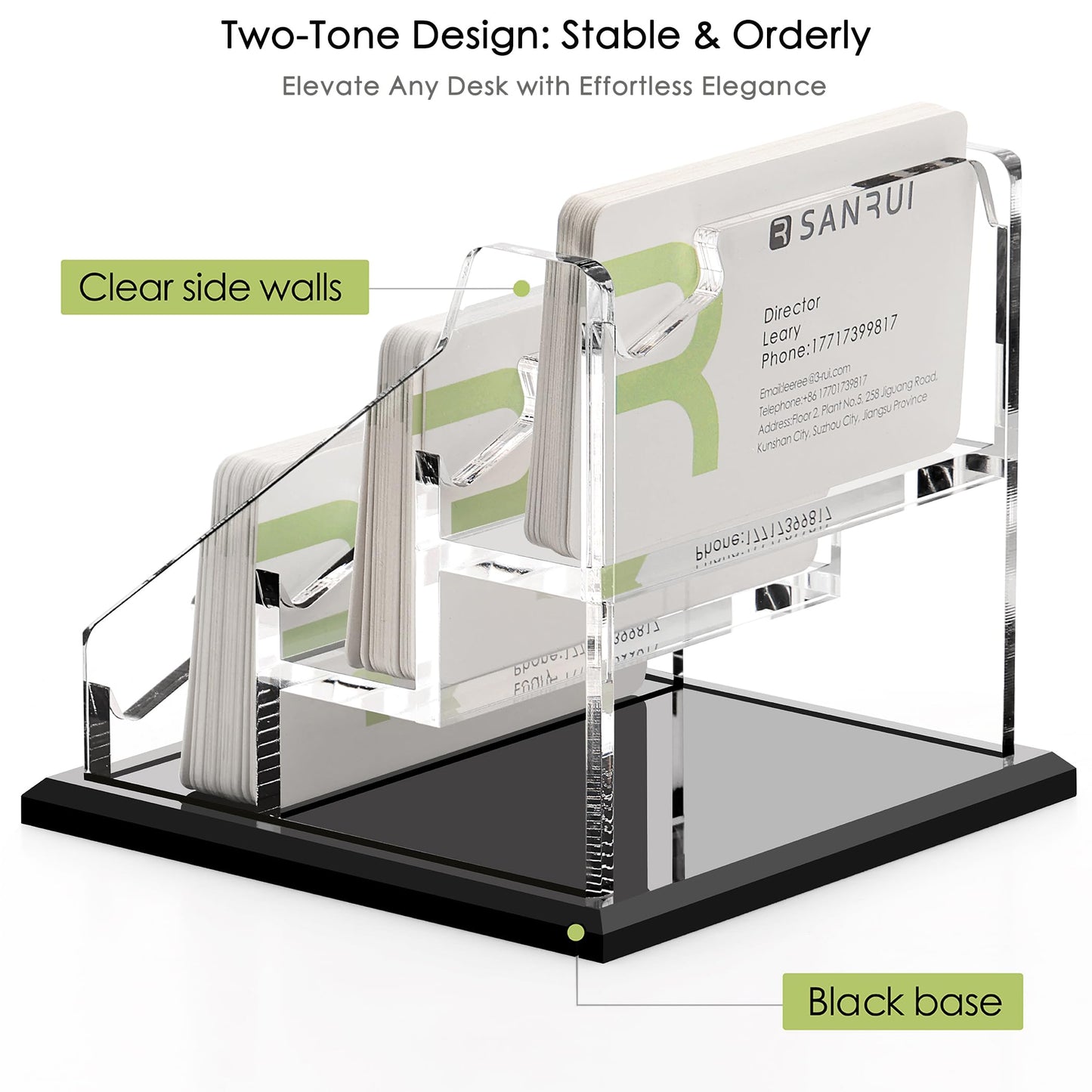 SANRUI Acrylic Business Card Holder - 8MM Thick Widened Base, 3-Slot Business Card Display for Desk , Fits 3.5x2 Inch Cards, Versatile for Office/Home/Trade Shows