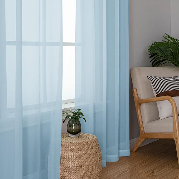 Lecloud Sky Blue Sheer Curtains 72 Inches Length 2 Panels, Lightweight Dual Rod Pockets Voile Living Room Bedroom Curtain & Panel, Durable Farmhouse Window Drapes, 40x72 Inch