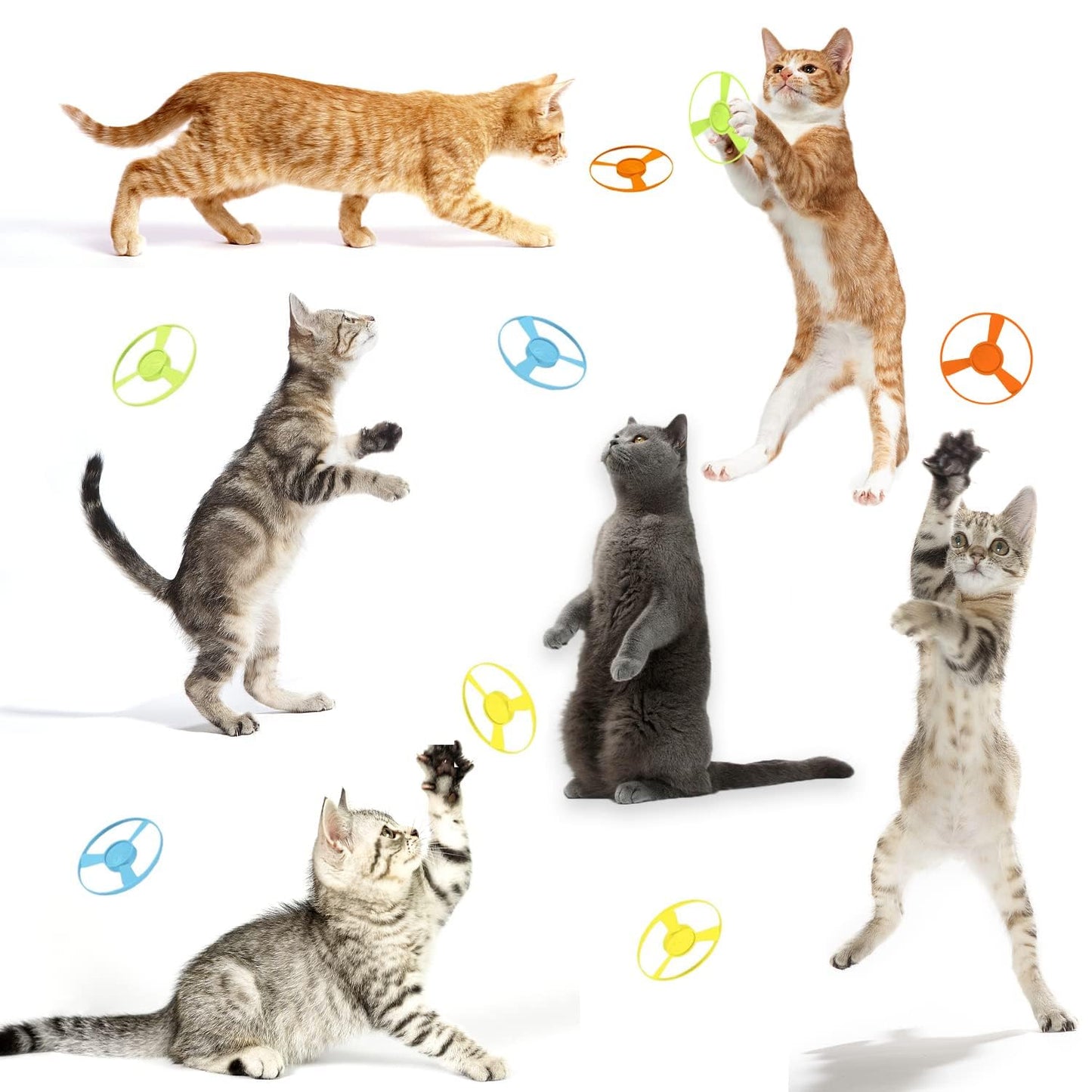 LAPOHI 14 PCS Cat Fetch Toy with Colorful Flying Propellers Set, Cat Playing Tracking Interactive Toys for Kitten Chasing Training Hunting