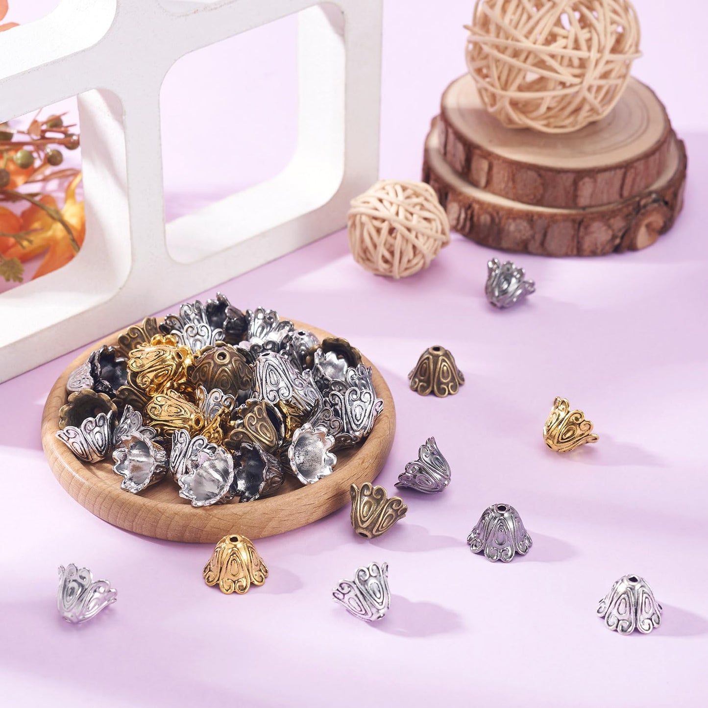 EEE ELECRELIVE 100Pcs Flower Cone Bead Caps 5 Colors Floral Tassel Earring Bead Caps 15mm Antique Style Metal End Beads for Tassel Earring Bracelet Jewelry Making Supplies