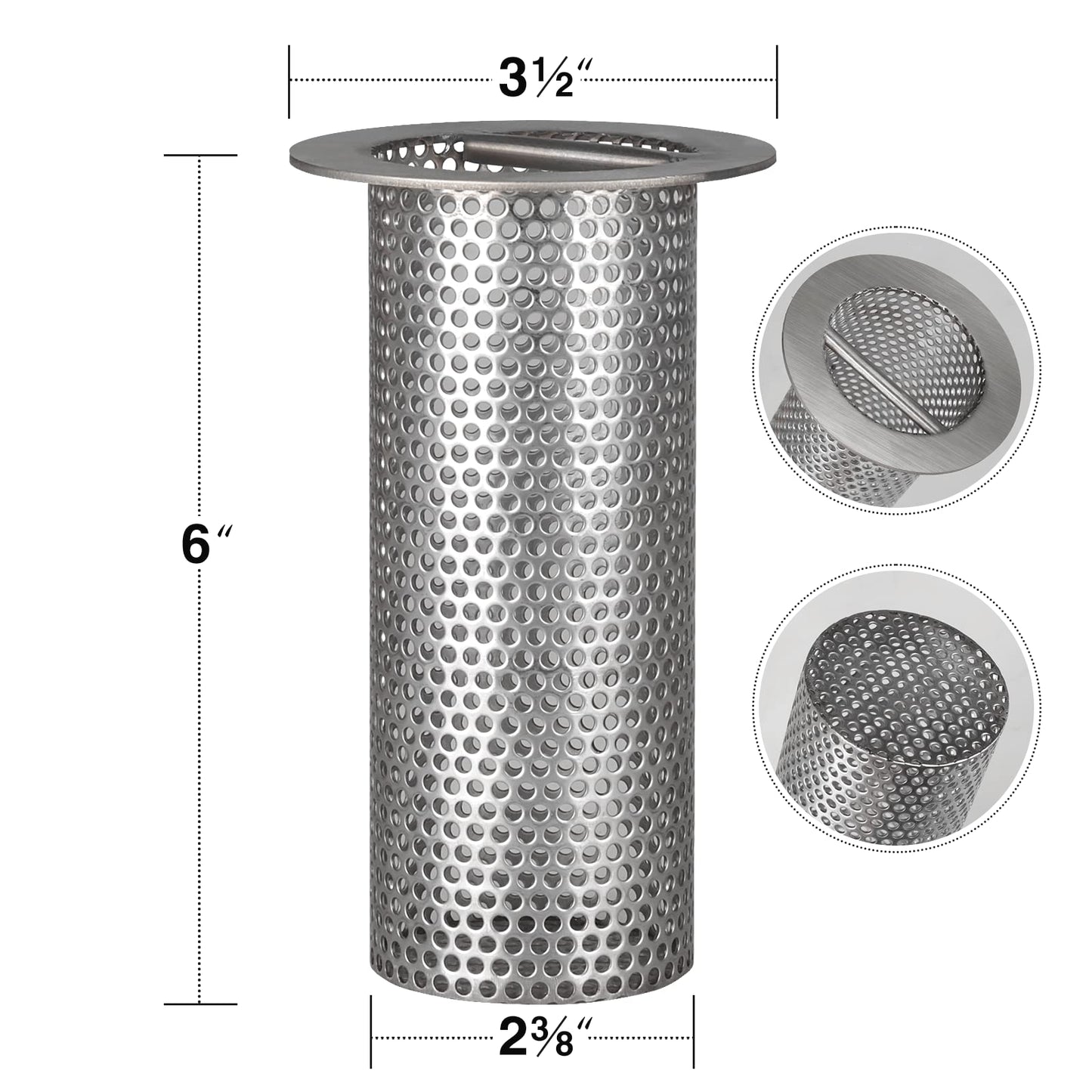 HOTYELL 3" Commercial Floor Drain Strainer, 6'' High, Thick Stainless Steel and Finely Polished Drain Basket