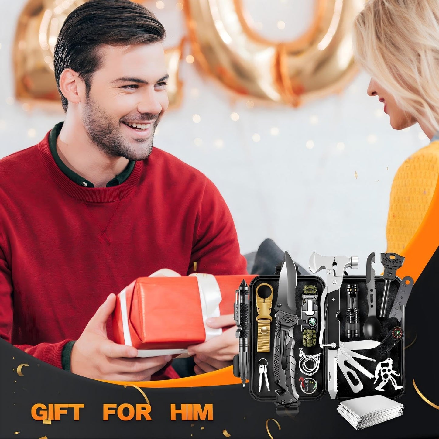 Survival Gear Kit for Men: 27-in-1 Complete Tools & Camping Accessories for Hiking, Fishing, Emergency | The for Husband, Dad, Boyfriend