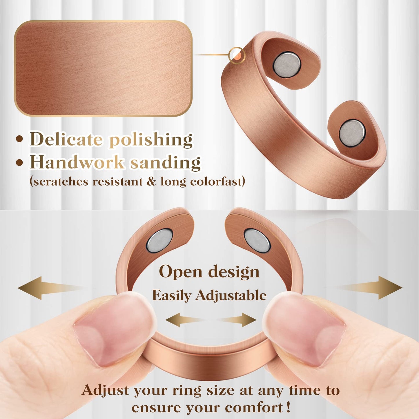 Mahnco Lymphatic Drainage Copper Rings for Women, Lymphatic Drainage Magnetic Ring, Magnetic Lymph Detox Ring 100% Pure Copper Jewelry Gift (Vintage Flower & Uncoated Smooth)