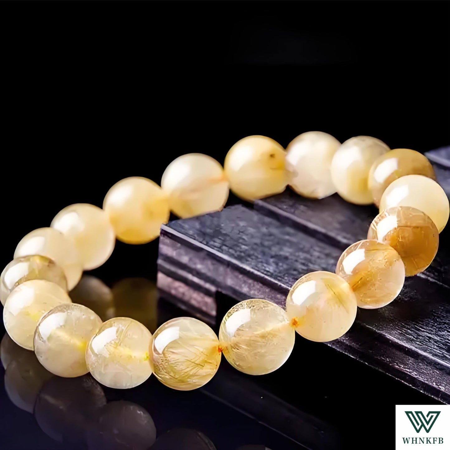 WHNKFB 10mm 50PCS Natural Frosted Gold Rutilated Quartz Round Beads, Cotton-Like Included Loose Crystal Beads for Jewelry Making Craft - 4mm 6mm 8mm 10mm Options with Free Elastic Cord