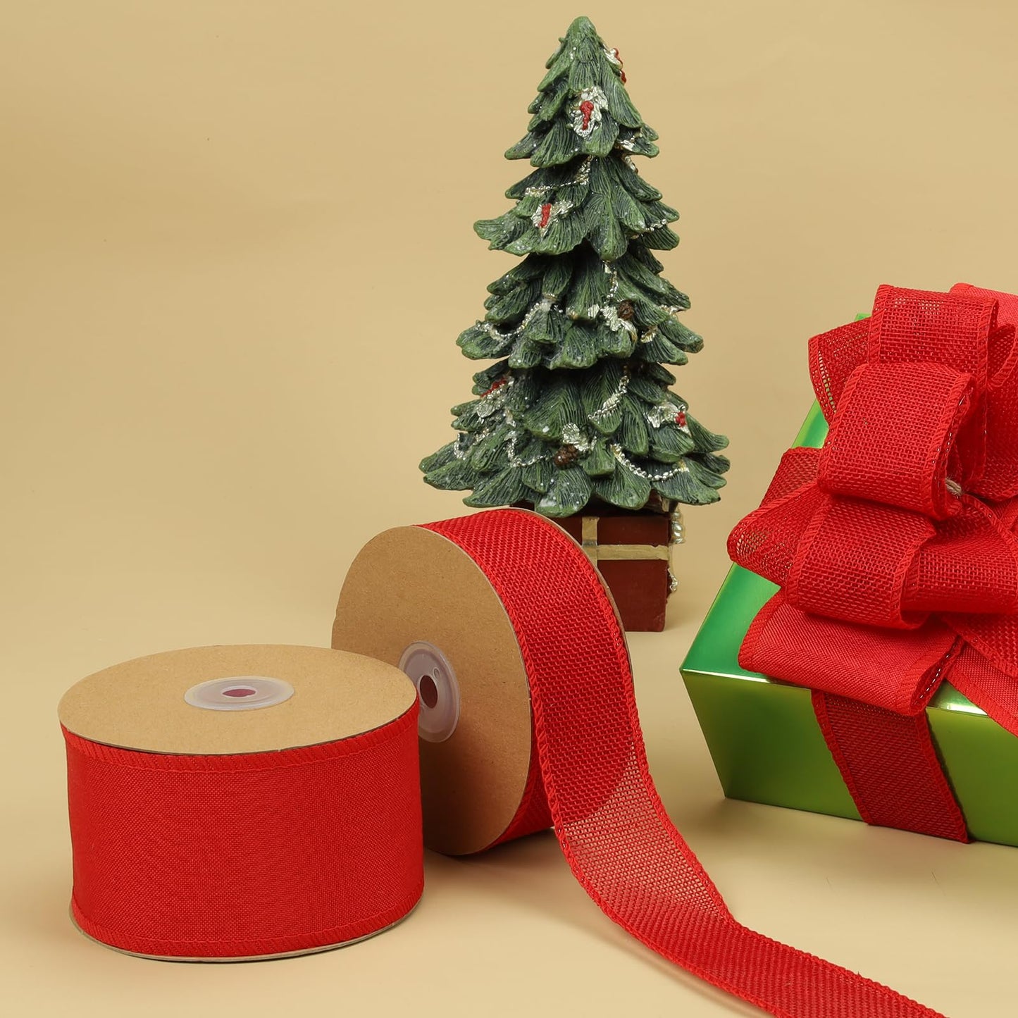 LaRibbons Red Burlap Wired Ribbon, 2.5 Inch x 12 Yards Red Burlap Fabric Ribbon for Crafts, Wreath, Bows, Gift Wrapping, Tree, Christmas Halloween Outdoor Decoration