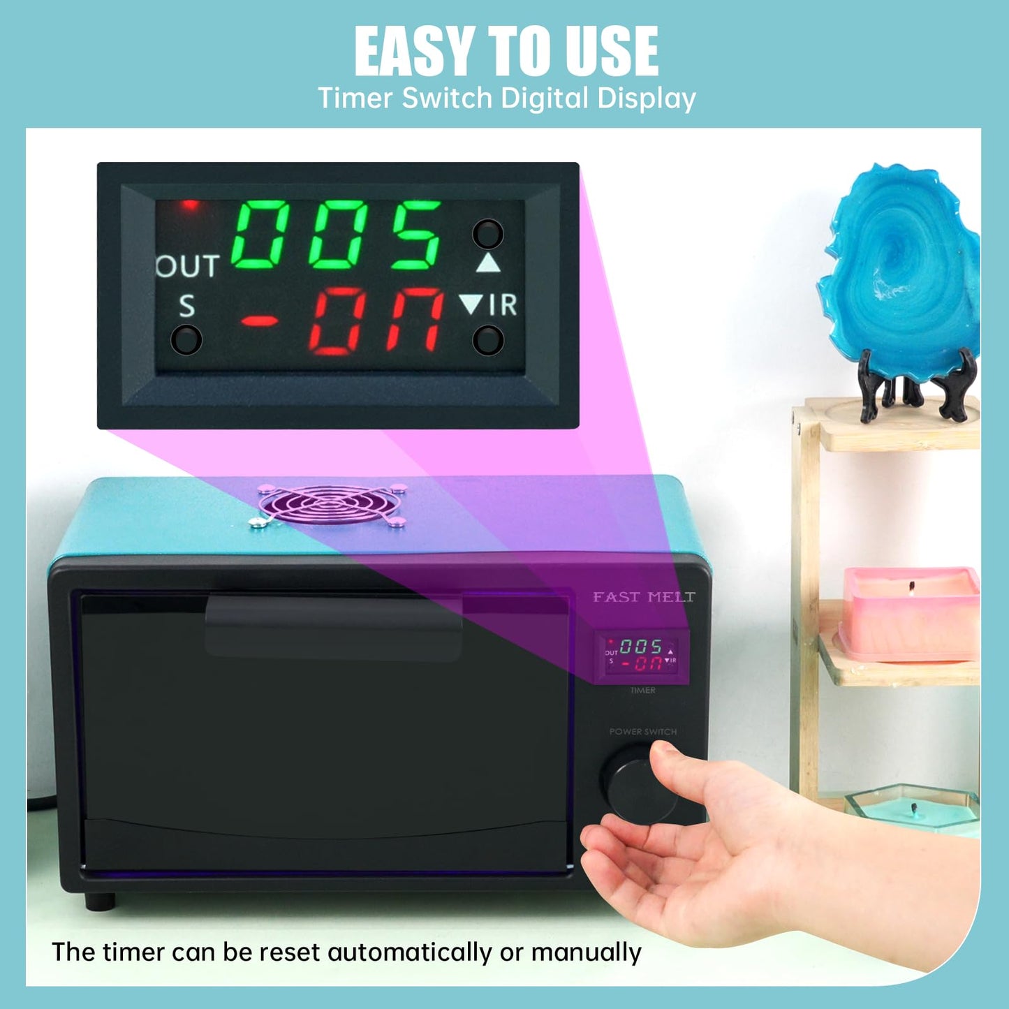 FAST MELT UV Resin Curing Box, 395nm UV Curing Light Station with 36 LED Beads, Auto UV Curing Resin Dryer Timer Setting Digital Display(S/M/H) wit Tray, UV Light for Craft|Jewelry Making|DIY Decor