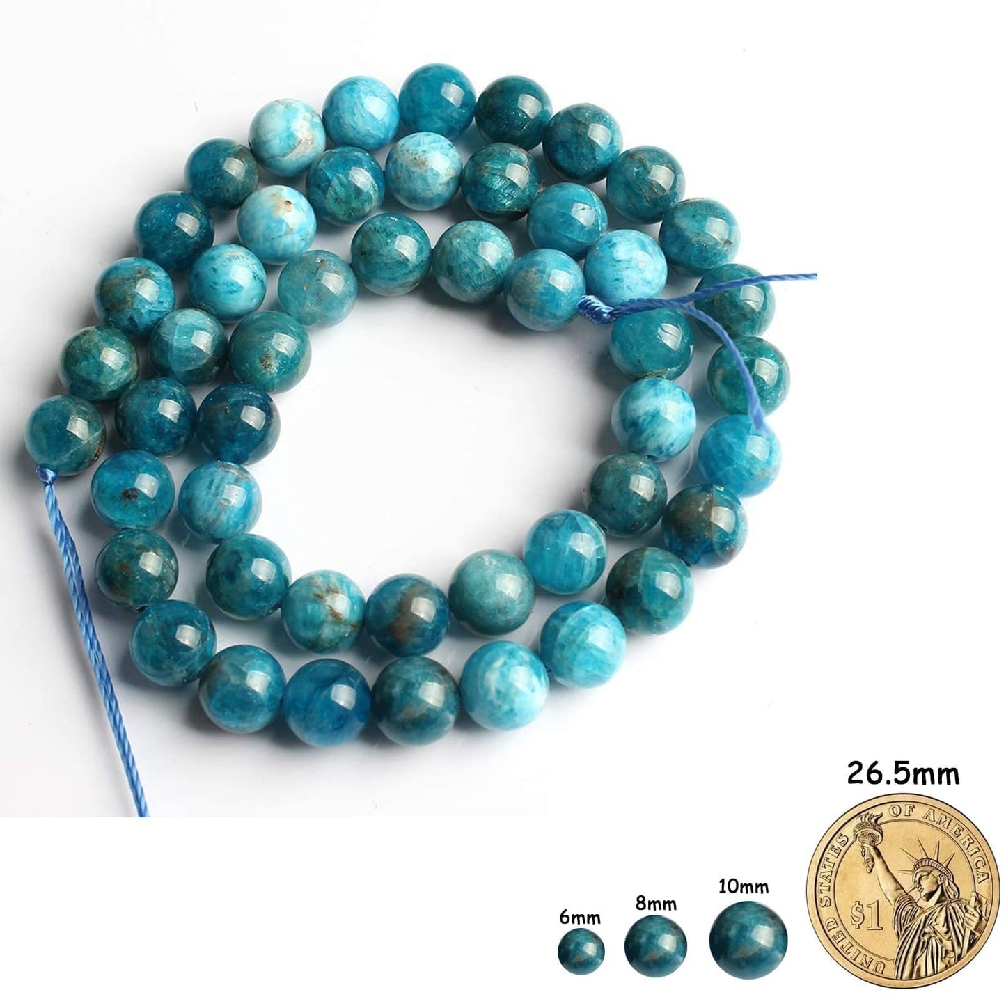 Yochus 60pcs Blue Apatite Stone Beads，6mm Healing Power Natural Stone Round Loose Beads for Jewelry Making Earring Necklace DIY Crafts