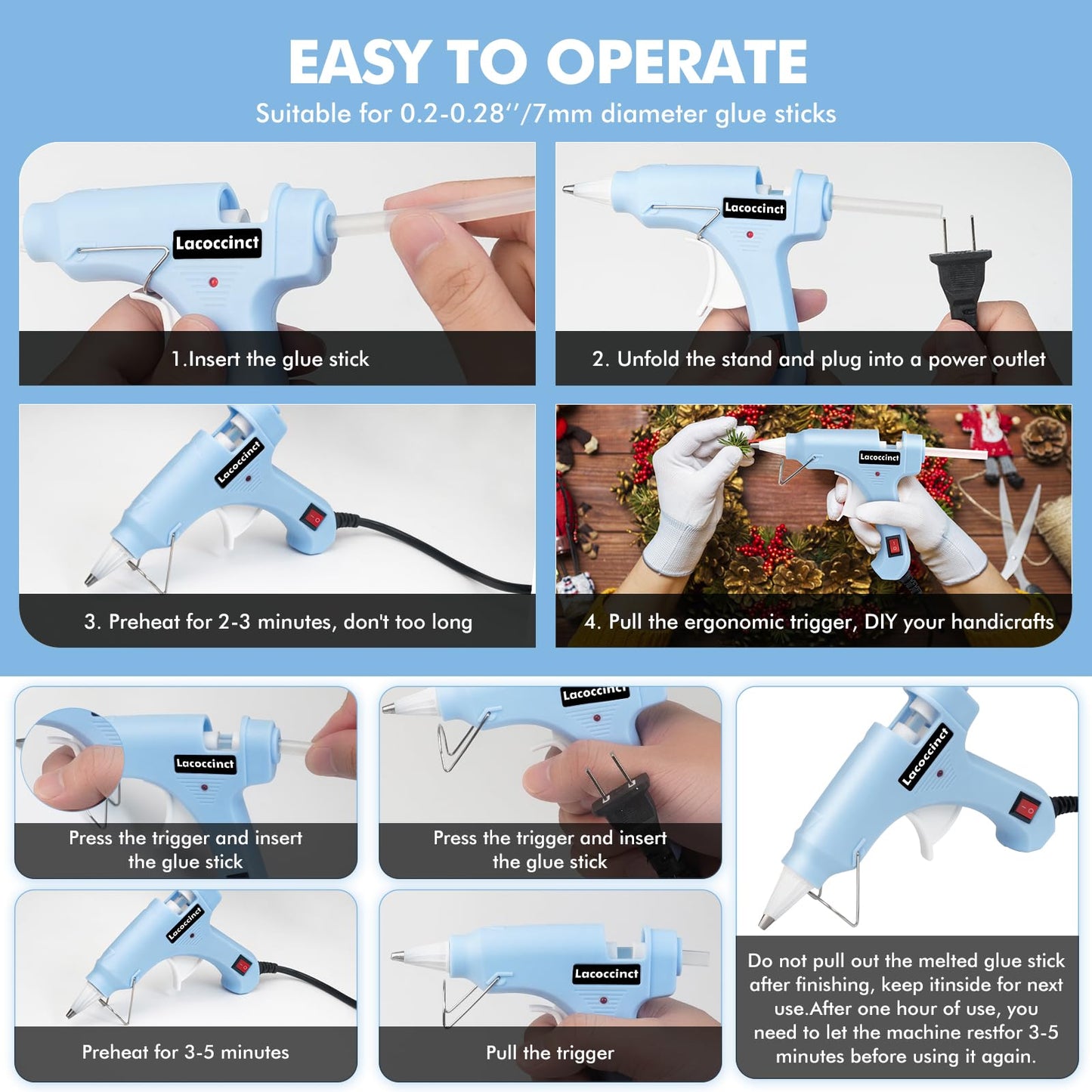 Hot Glue Gun Kit with 70 Glue Sticks and Anti-Scalding Nozzles, 8 Pack Fast Preheating Mini Hot Melt Gun Set for Crafts, DIY Arts, Class Projects, School, Home Repairs - Multicolors