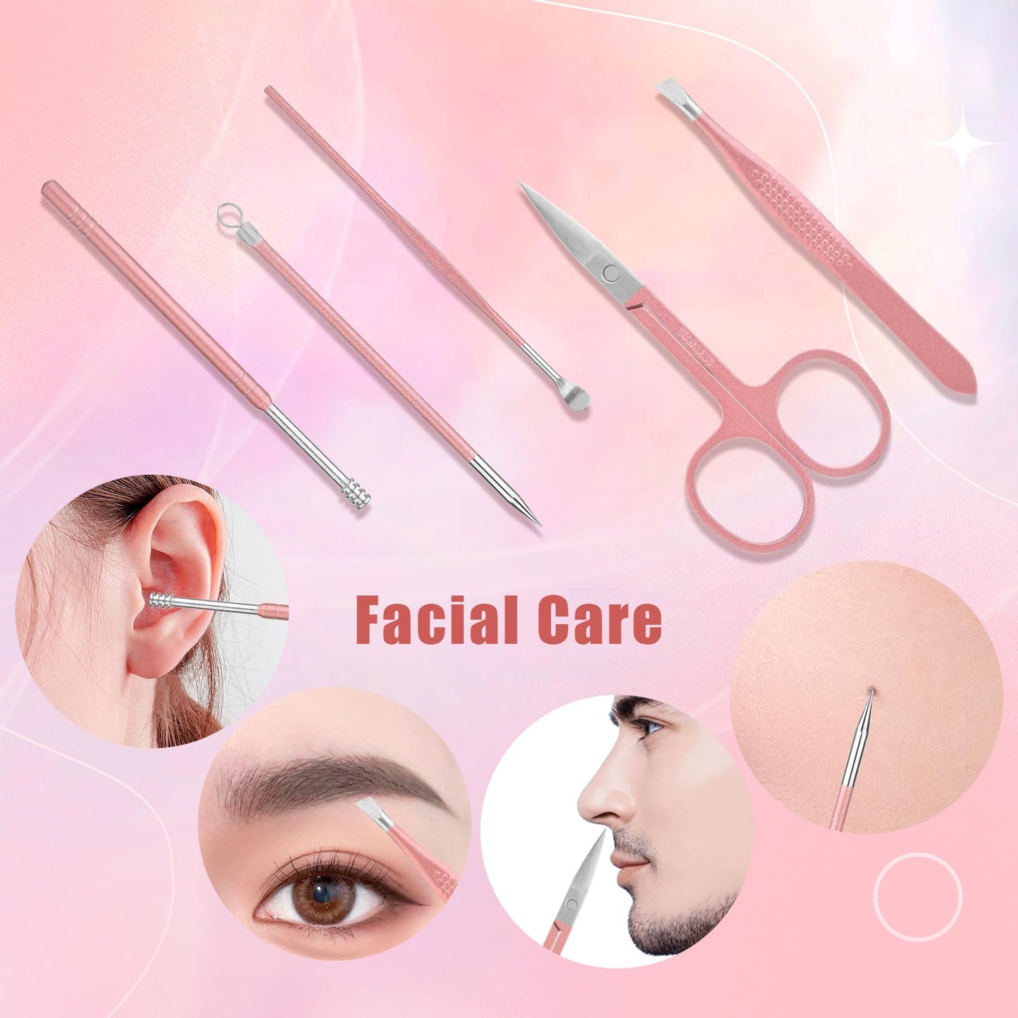 KADS Manicure Set 18 in 1 Professional Pedicure Set Nail scissors Grooming Clipper Kit with Leather Travel Case Pink