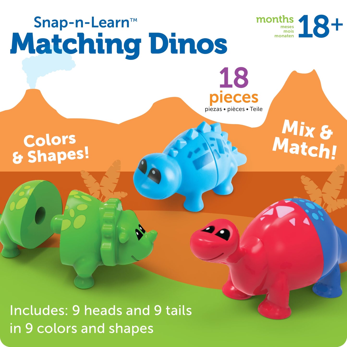 Learning Resources Snap-n-Learn Matching Dinos - Dinosaur Toys, Mini Plastic Figures, Sensory Bin, Toddler Travel Games, Shape Sorter, Preschool, Fine Motor Skills, Montessori Counting