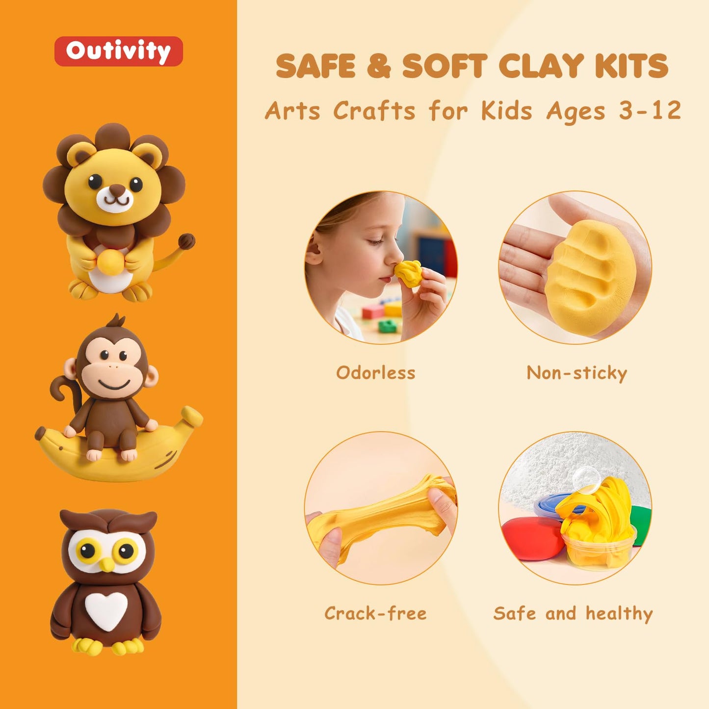 Air Dry Clay Kit for Kids, 12 Animal Crafts Modeling Clay Model Magic, Clay Kits with Sculpting Tools & Tutorials, Safe & Non-Stick DIY Art Crafts, Toys Gift for Ages 3-12 Boys & Girls