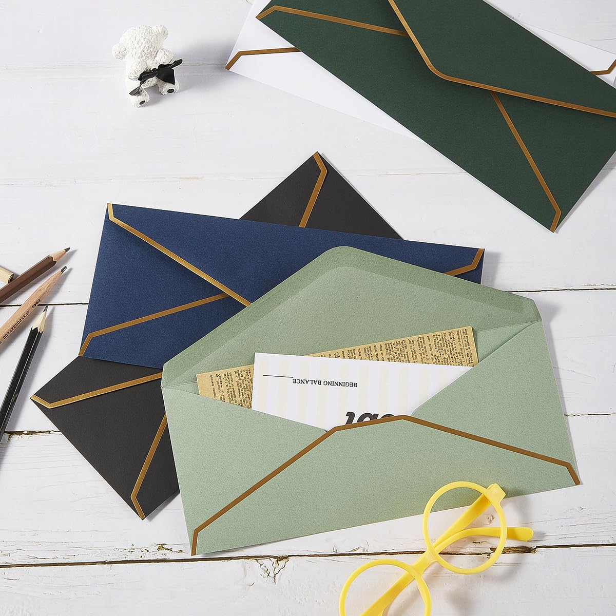 100 Pack #10 Business Envelopes with Gold Border, Self Seal Standard Envelopes with Gold Stickers for Office, Checks, Letter Mailing, Invoices, 4 1/8 x 9 1/2 Inches (Navy Blue)