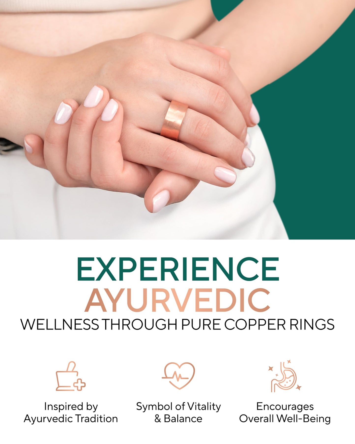 TheraCopper Pure Copper Rings for Women (2-Pack) — 100% Pure Copper Ring — Raw, Solid & Uncoated Authentic Handmade Open-End Adjustable Ayurvedic Jewelry Rings (10mm Hammered)