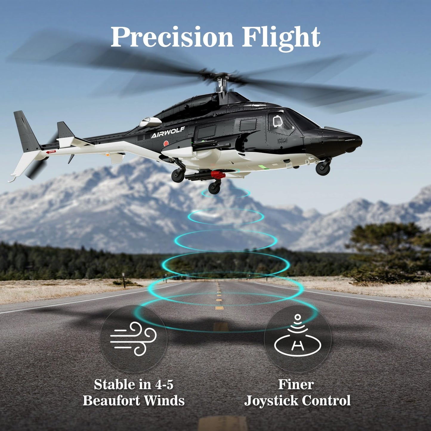 Carmanon RTF Airwolf RC Helicopter - 27:1 Scale Collectible Remote Control Helicopter with Auto-Hover, 6CH Control & Dual Batteries for Adults Beginners,TV-Accurate Air Wolf Series Model