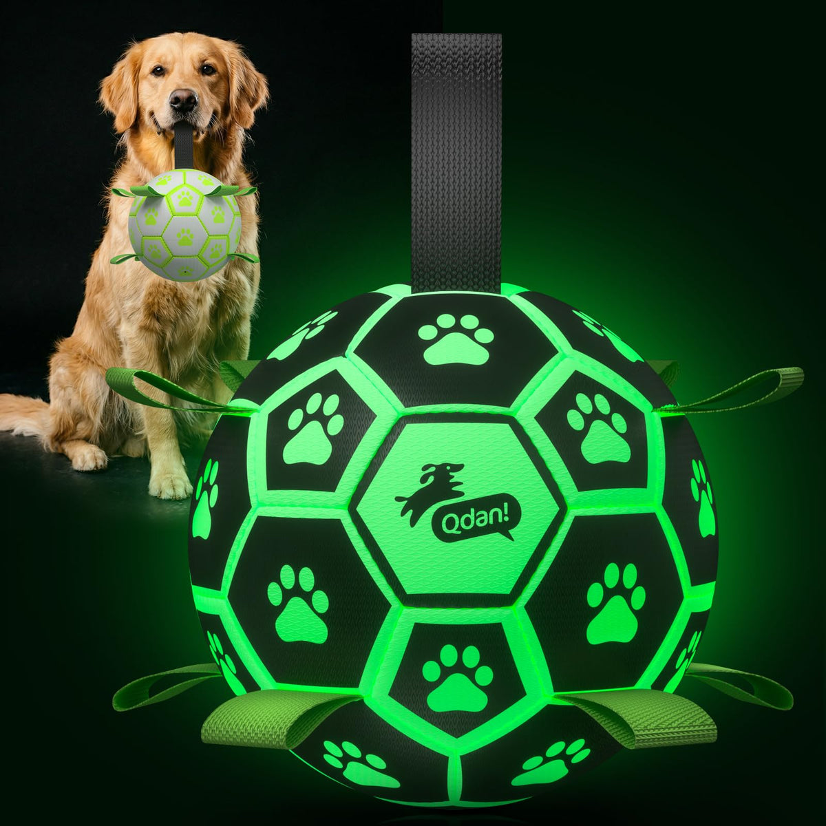 QDAN Dog Toys Balls with Bell Inside, Squeaky Dog Balls for Tug of War, Puppy Birthday Gifts, Dog Water Toys, Ball for Small Dogs(Black Green, 5 inch)