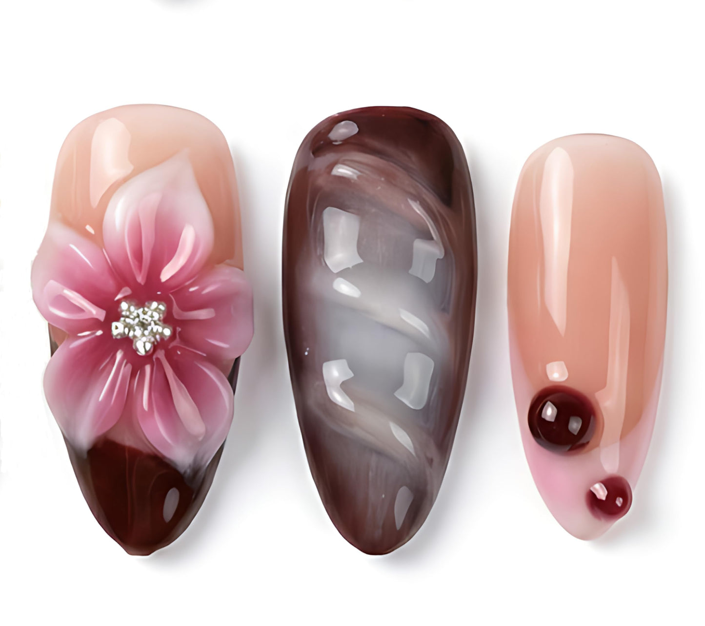 Handmade Press on Nails Almond Shape 3D Cute Glue on Nails for Women, Luxury Homemade Press on Nail Art Design, Fake Nails with 3D Nail Charms Size M 7