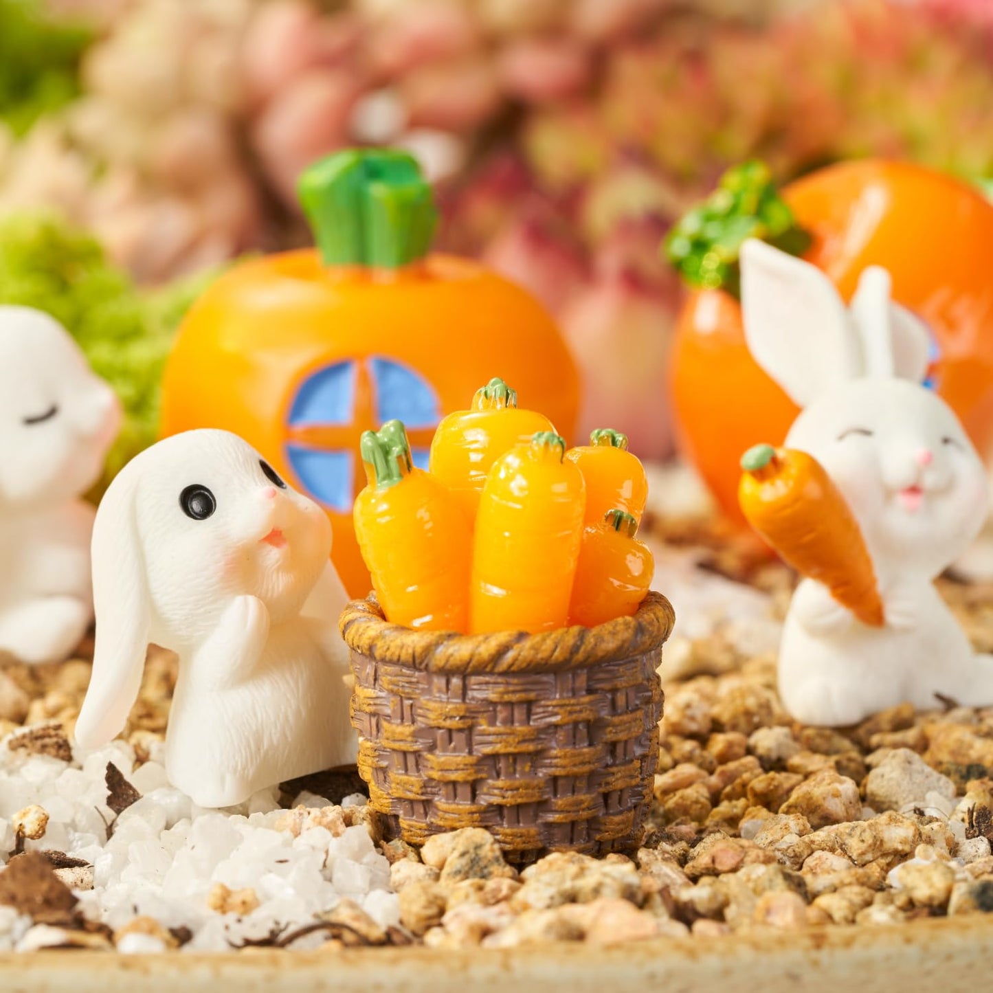 Nashibowu 24Pcs Mini Rabbits Fairy Garden Accessories DIY Kit, Miniature Garden Set with Mini Resin Animals, Tiny Bunnies, Squirrels, Mushroom Figurines, for Terrarium Micro-Landscaping Decorations