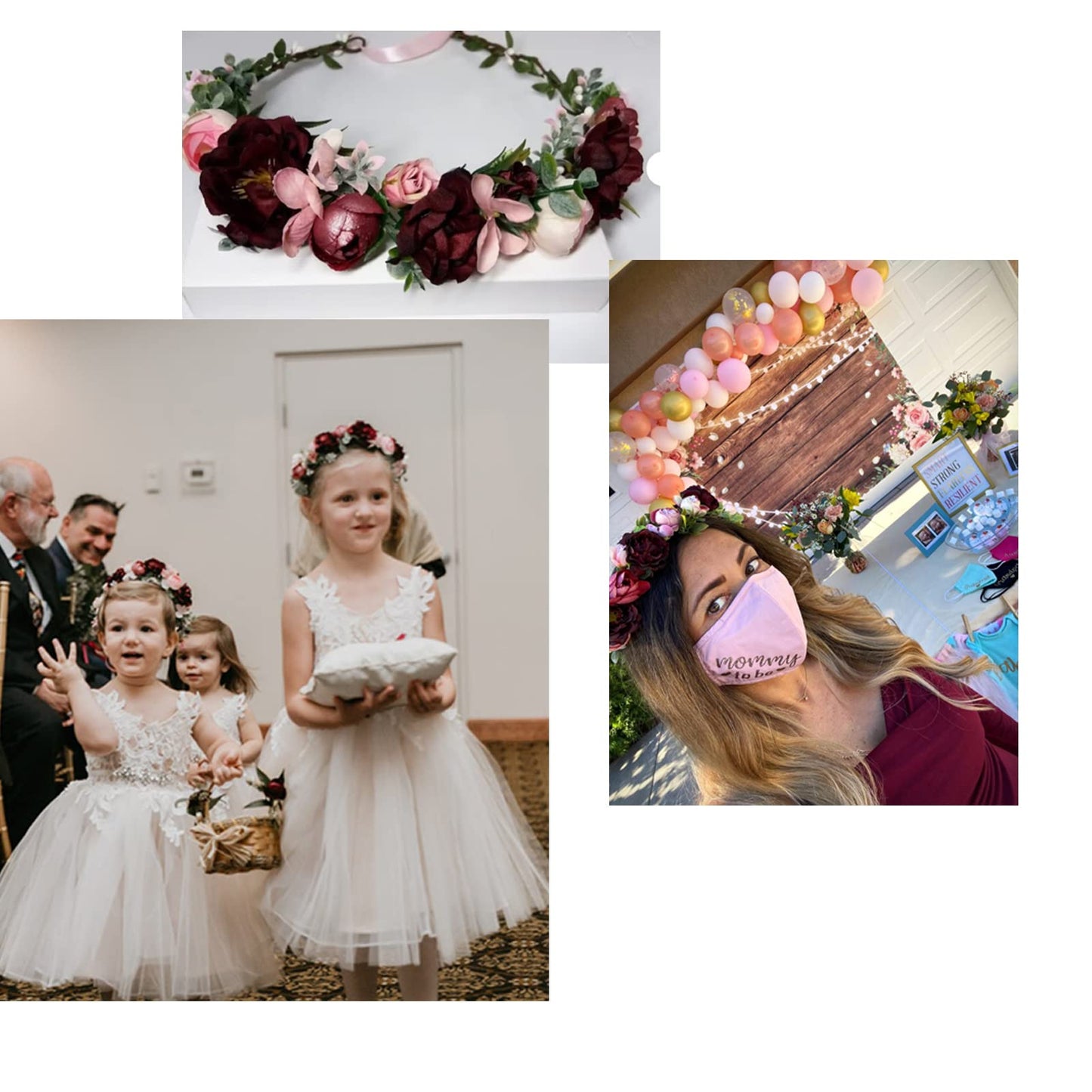 Vividsun Bridal Green Leaf flower Crown Eucalyptus Floral Headband Wedding Festivals Photo Props (Burgundy)