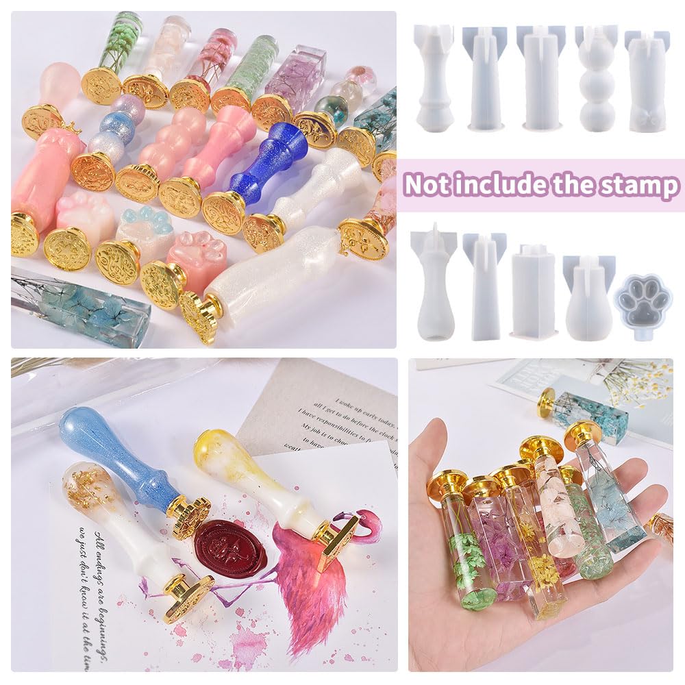 BIGEBO 10 Pcs Wax Seal Handle Molds, Silicone Handle Molds for Epoxy Resin