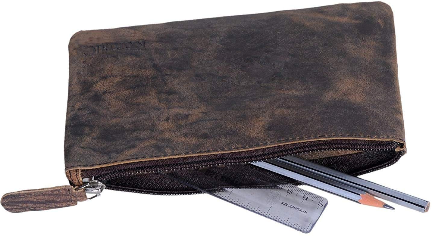 Leather Pencil pouch pen case zippered pencil case Sleeve Elegant and practical for artists. Perfect for office by KomalC