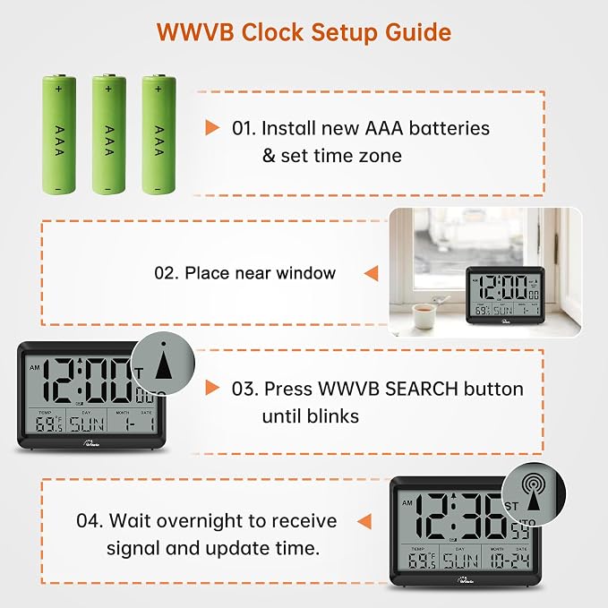 WallarGe Self-Setting Atomic Digital Wall Clock with Auto DST
