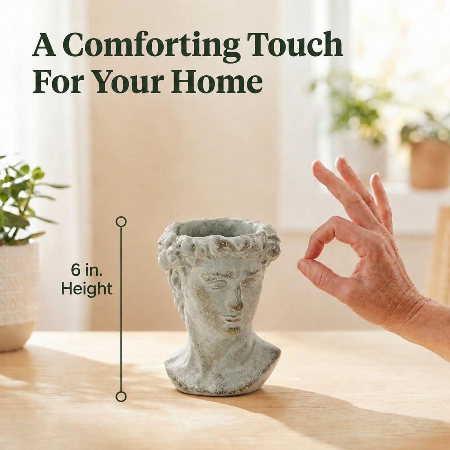 The Bridge Collection Antique Style Old World Greek Statue Head Cement Face Planter Pot
