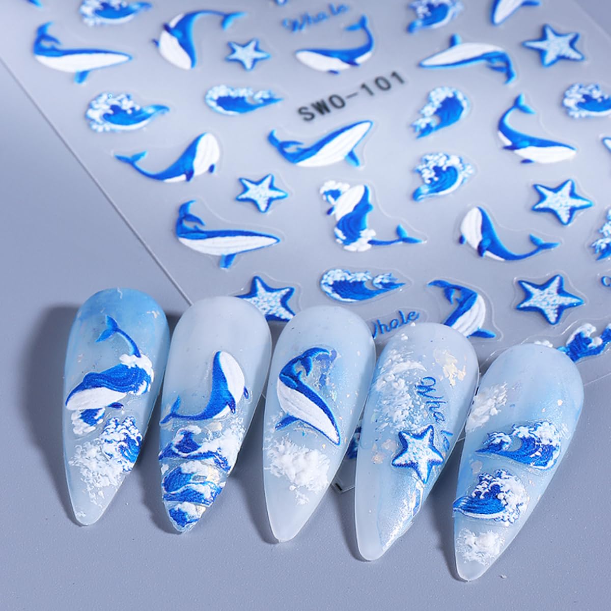Summer Beach Nail Stickers 8 Sheets - Starfish, Sea Turtle, Palm, Fish & Whale Design, Self-Adhesive Nail Decals for Women, DIY Manicure Supplies