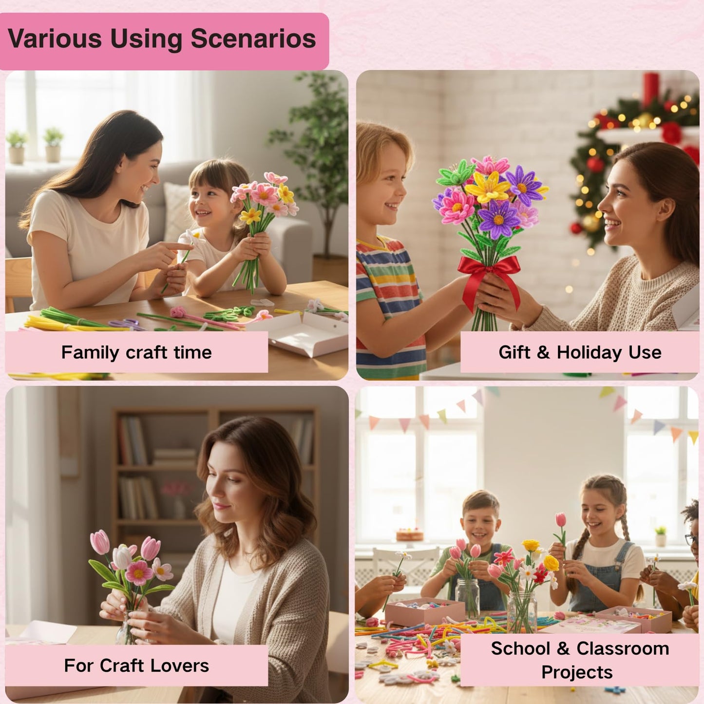 Xokpait 500pcs Pipe Cleaners Flowers Kit,Chenille Stems for DIY Flower Making Kit,Pipe Cleaners Projects Creative for DIY Art and Craft,Ideal for Holiday Decoration(Yellow)