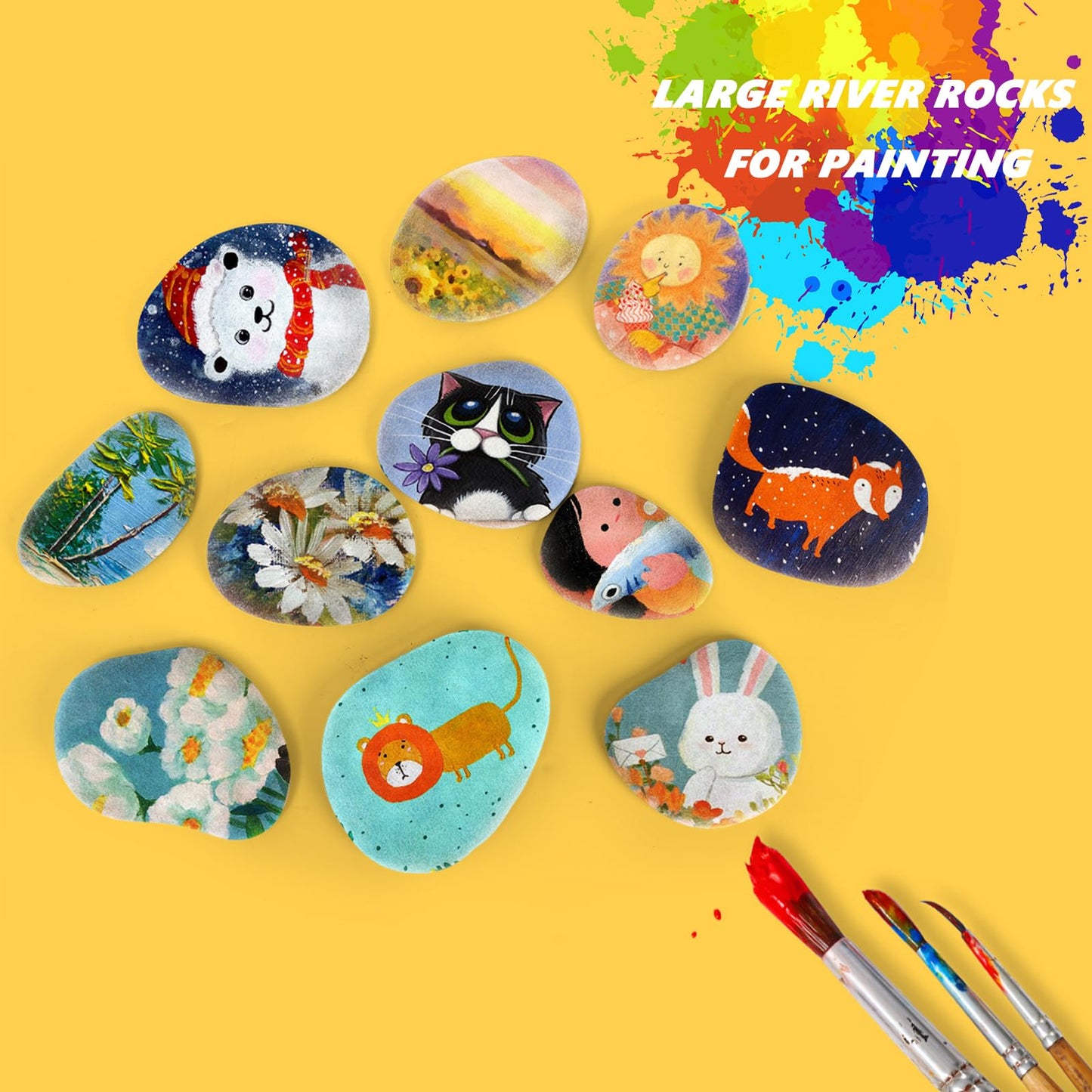 Mezchi 15 Pack Extra Large Flat River Rocks, 3.1-4.7 Inch Smooth Painting Stones, Rock Painting Kit for DIY Arts& Crafts
