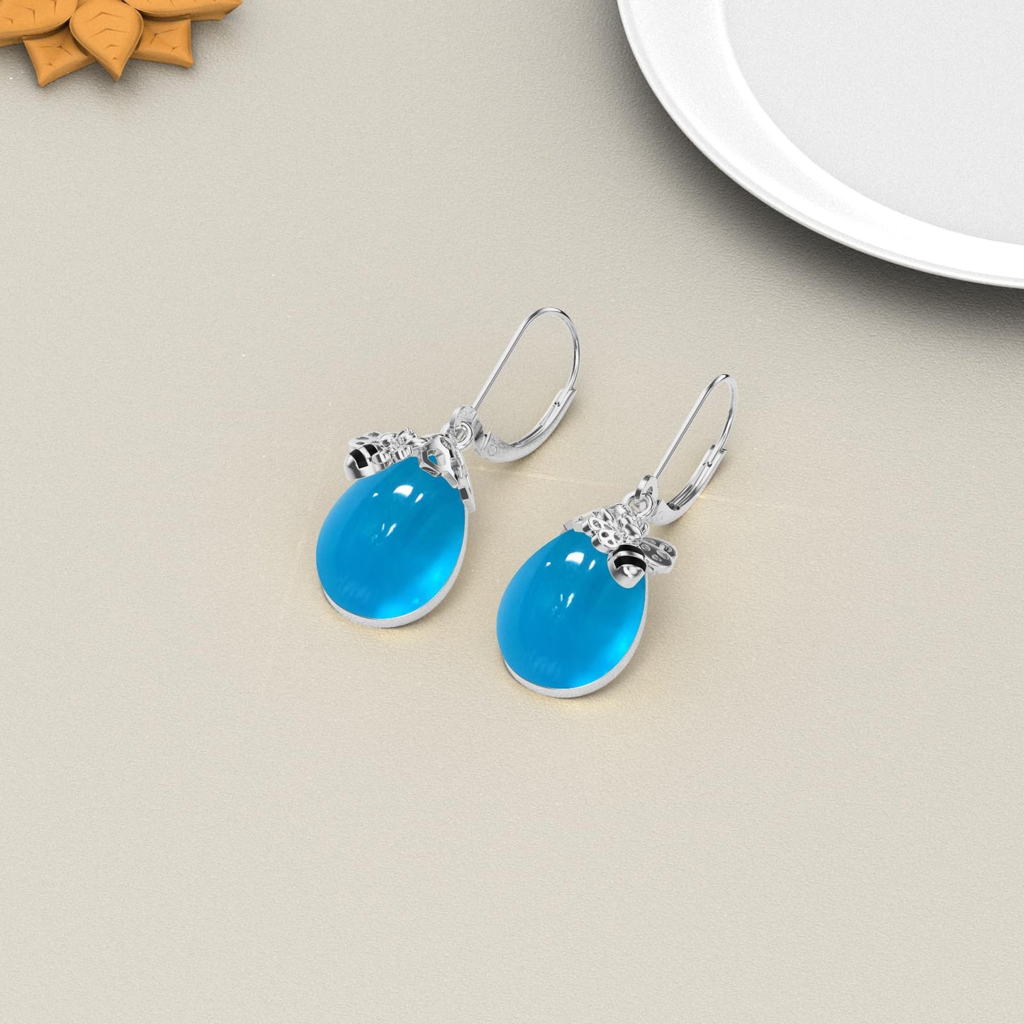 TIGERRIDER Bee 925 Sterling Silver French Clasp Earrings Blue Crystal Pendant Jewelry Gift for Women