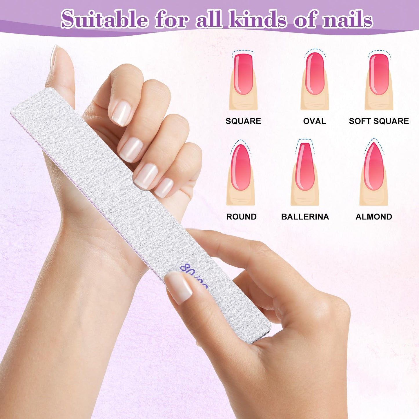 Xinnun 150 Pcs Nail Files 80/80 Grit Double Sides Professional Reusable Emery Board Nail Files for Acrylic Manicure Tools Suit for Home Salon