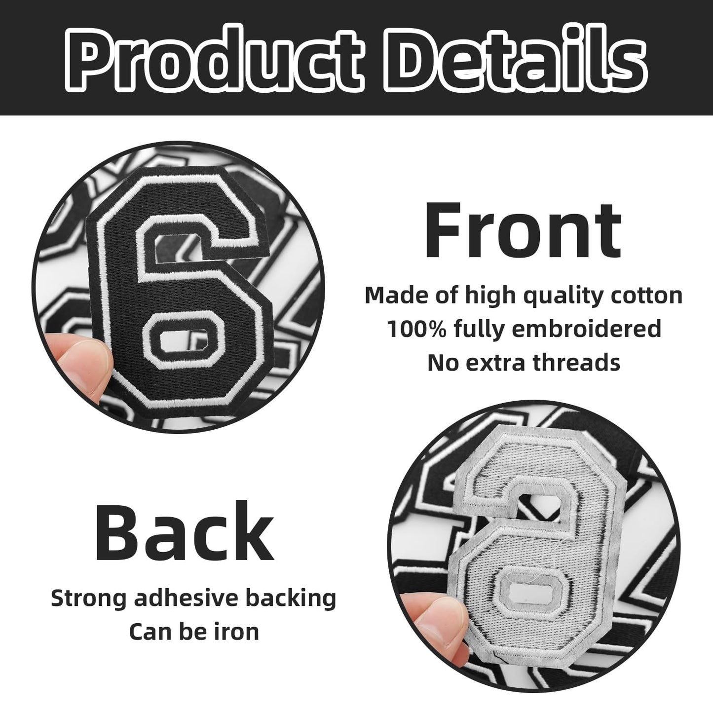 AXEN 20pcs Iron on Number Patches, Fully Embroidered Varsity Numbers Patches for Clothing Hoodies Jacket Backpacks Hat, Black 3.1"