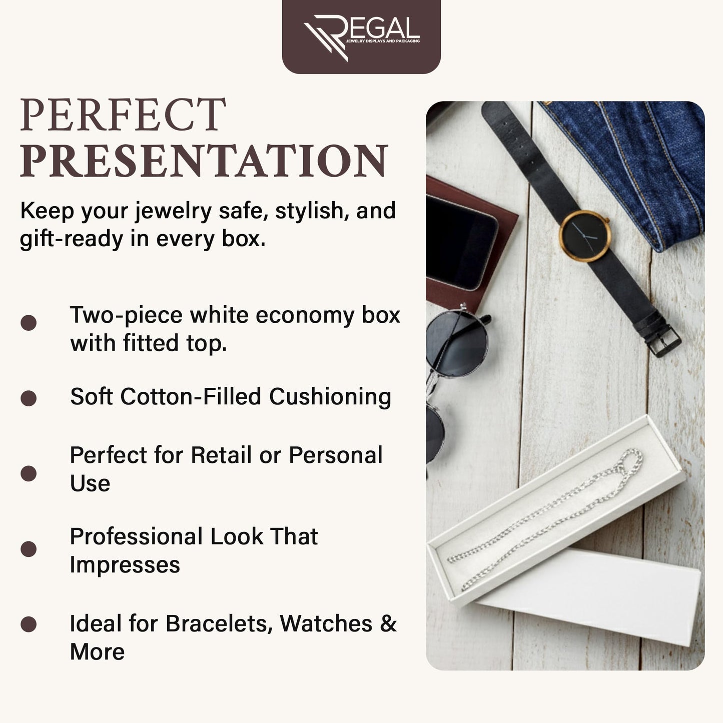 RJ Displays-10 Pack Jewelry Boxes Cotton Filled Assorted Mixed Gift Box Set for Ring, Pendants, Necklace, Bracelets Watch (White)