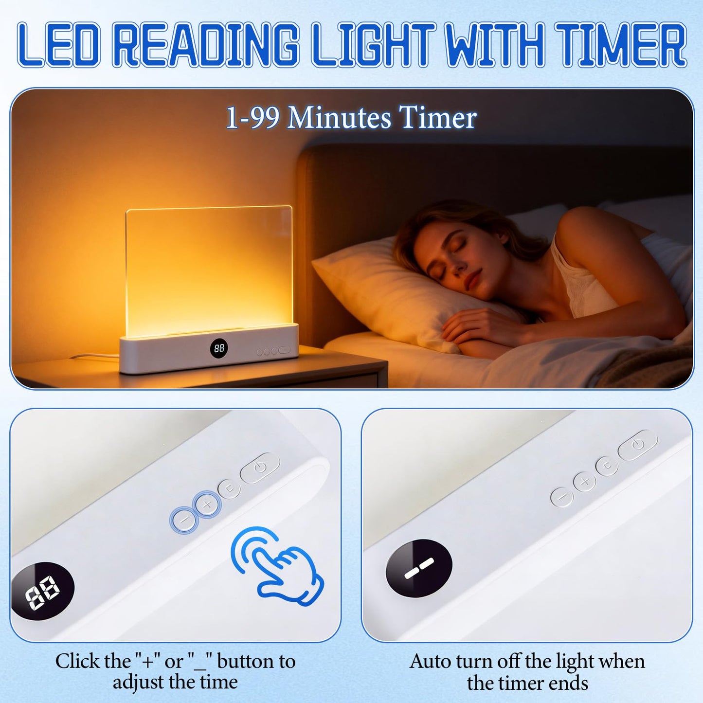 Book Light, Rechargeable Clear LED Flat Reading Light with 3 Colors & Timer, Dimmable Panel Plate Lamp Book Full Page Light for Reading in Bed at Night, for Women Readers Kids Book Lovers (White)
