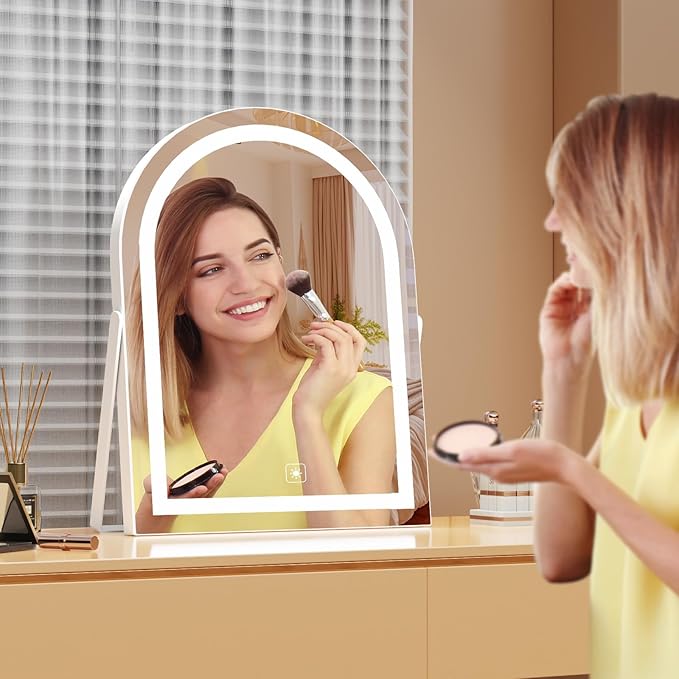 Vanity Mirror with Lights, 16" Light Up Makeup Mirror, LED Makeup Mirror with Lights for Bedroom Tabletop, Smart Touch Control 3 Colors Dimmable, 360° Rotation