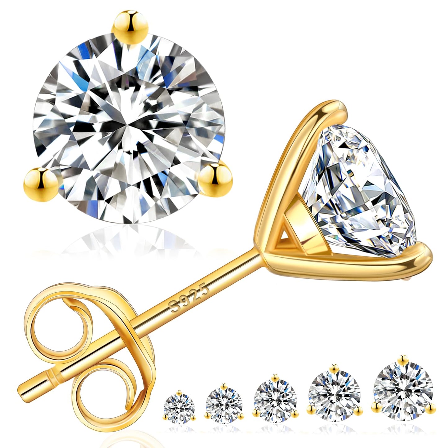KRKC 1-2ct Moissanite Stud Earrings, D Color VVS1 Clarity, Lab Created Diamond Stud Earring for Women, 14K White Gold S925 Sterling Silver Earrings Friction Back for Women Men, Hypoallergenic