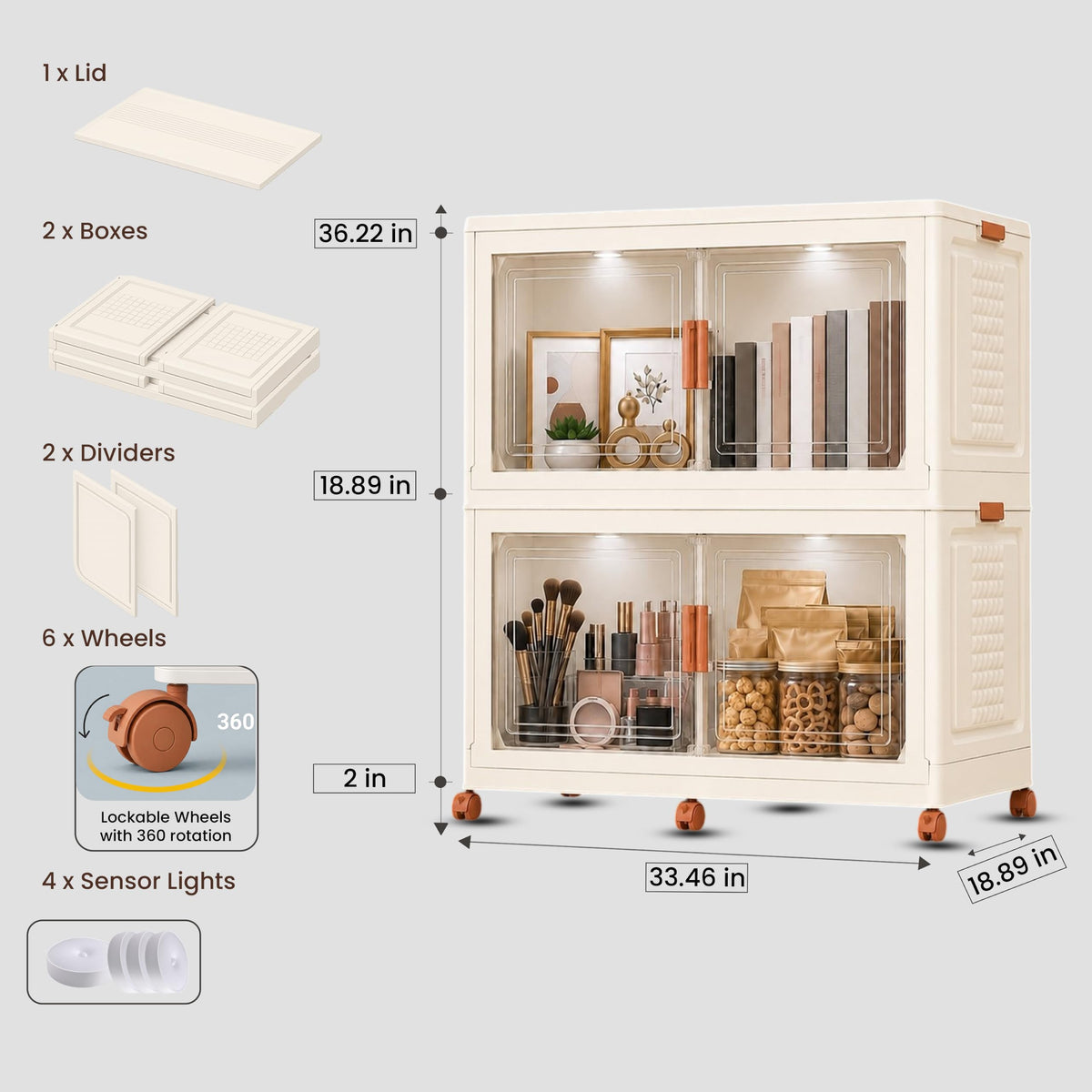 376QT 94GAL 2 Pack Foldable Cabinets with Wheels (2 Count)