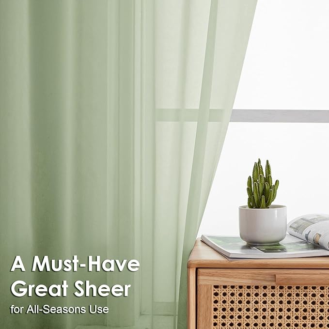 OVZME Light Green Sheer Curtains 84 Inches Long 2 Panels - Soft Light Filtering Window Sheer Panels for Living Room/Bedroom, Top Dual Rod Pocket, 1 Pair, Each 42Wx84L Inches