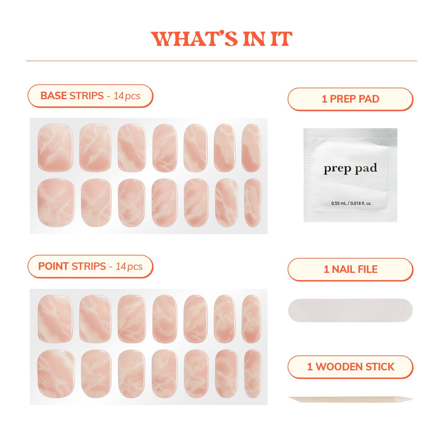 Heyhae Semi Cured Gel Nail Strips | No LED Lamp Needed | Pink, Marble | Easy Apply & Remove, Salon Quality | Includes 28 Strips, 1 Prep Pads, Nail File & Wooden Stick - Hey, Crystal Calm